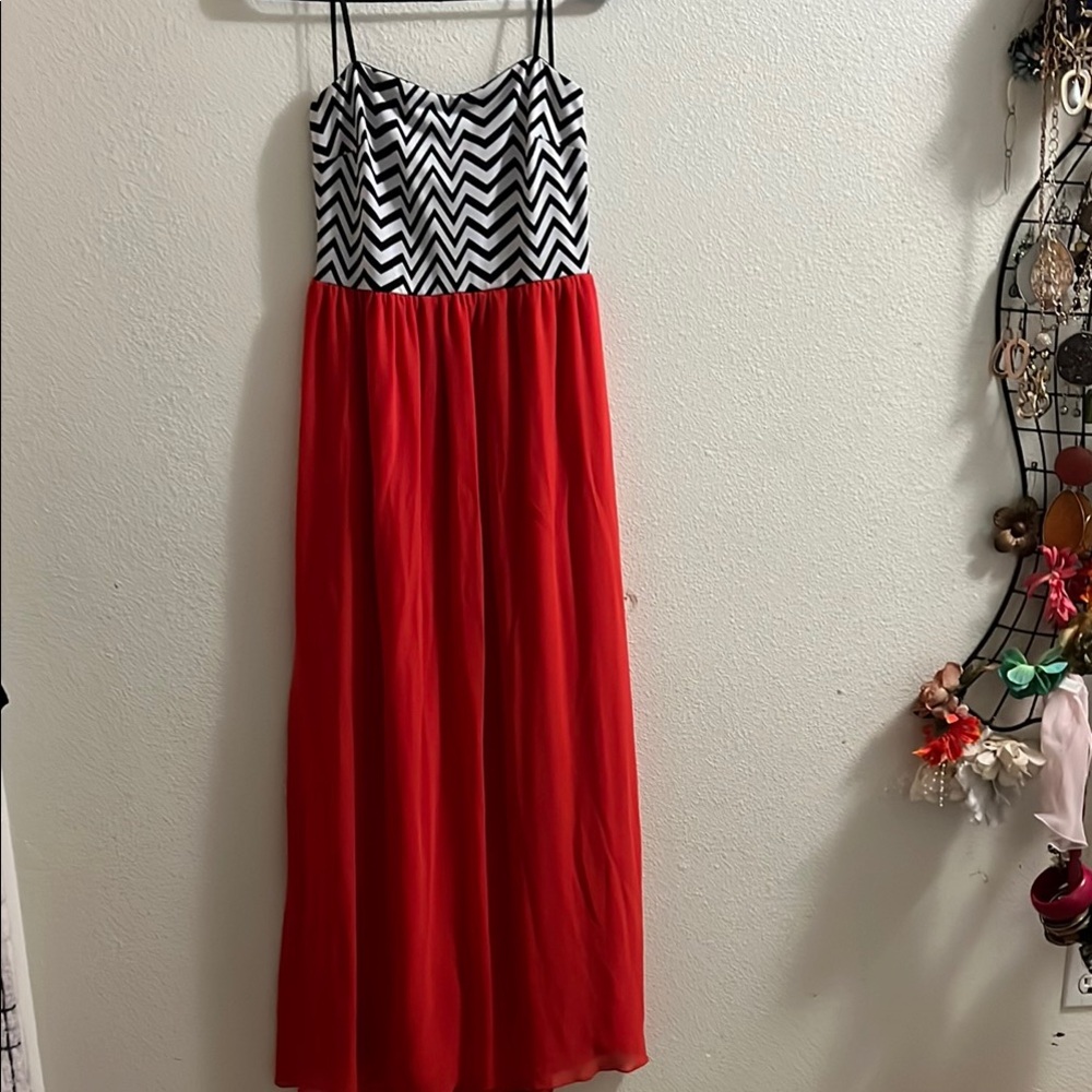 Orange and Navy/white Chevron Maxi Dress
